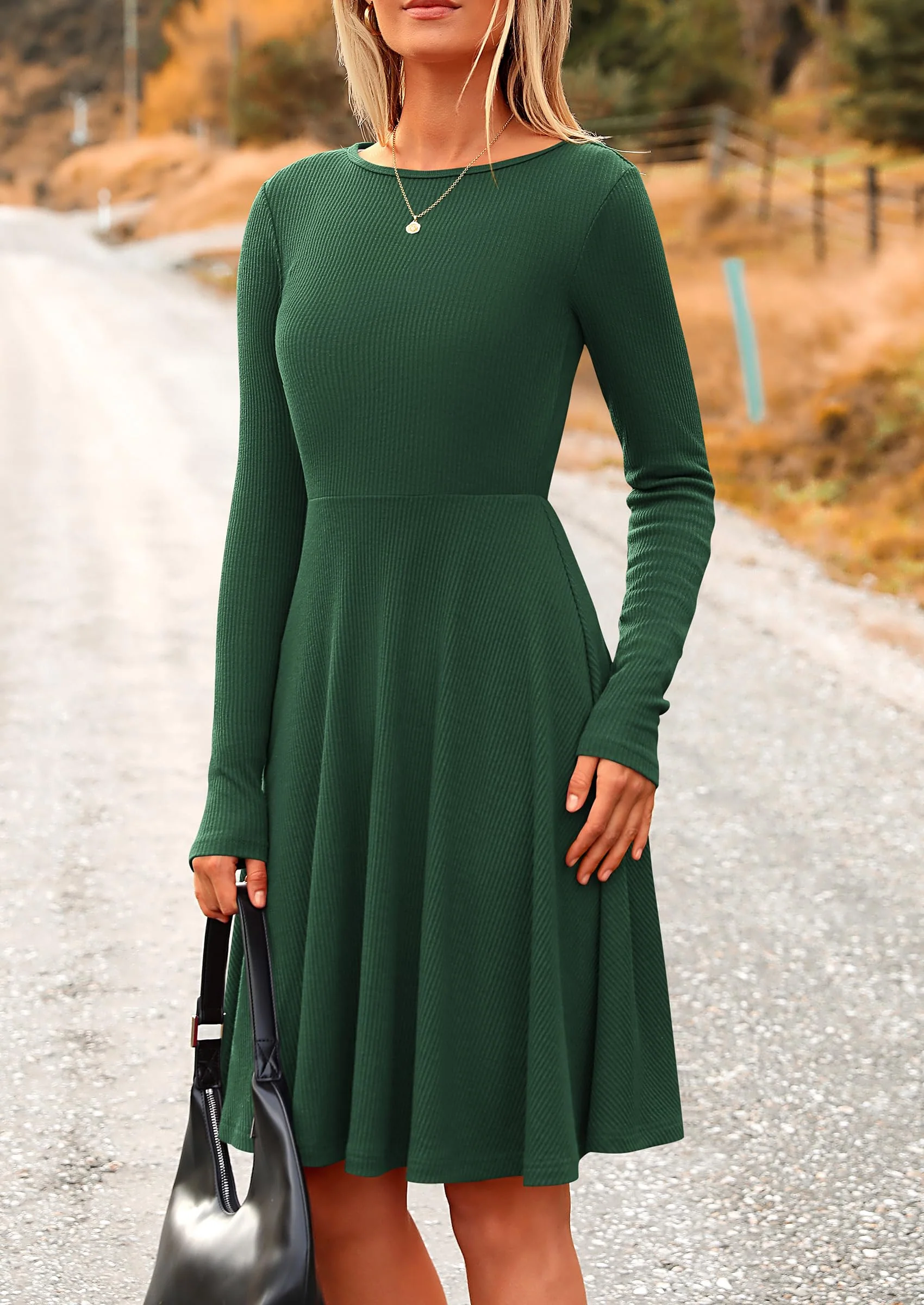 PRETTYGARDEN Women's Spring Fall Short Dress Ribbed Knit Crewneck Long Sleeve A Line Flowy Casual Elegant Going Out Dresses - Image 40