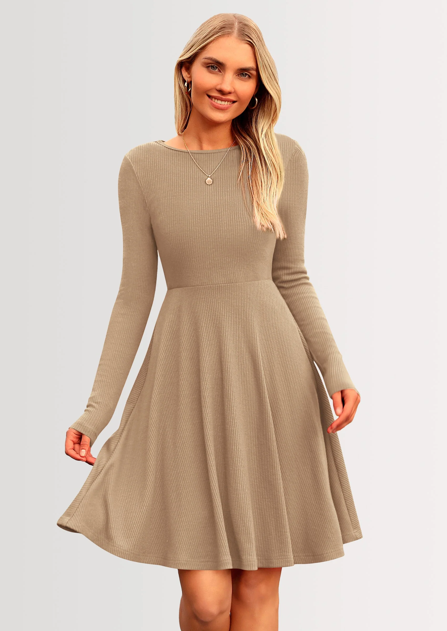 PRETTYGARDEN Women's Spring Fall Short Dress Ribbed Knit Crewneck Long Sleeve A Line Flowy Casual Elegant Going Out Dresses - Image 42
