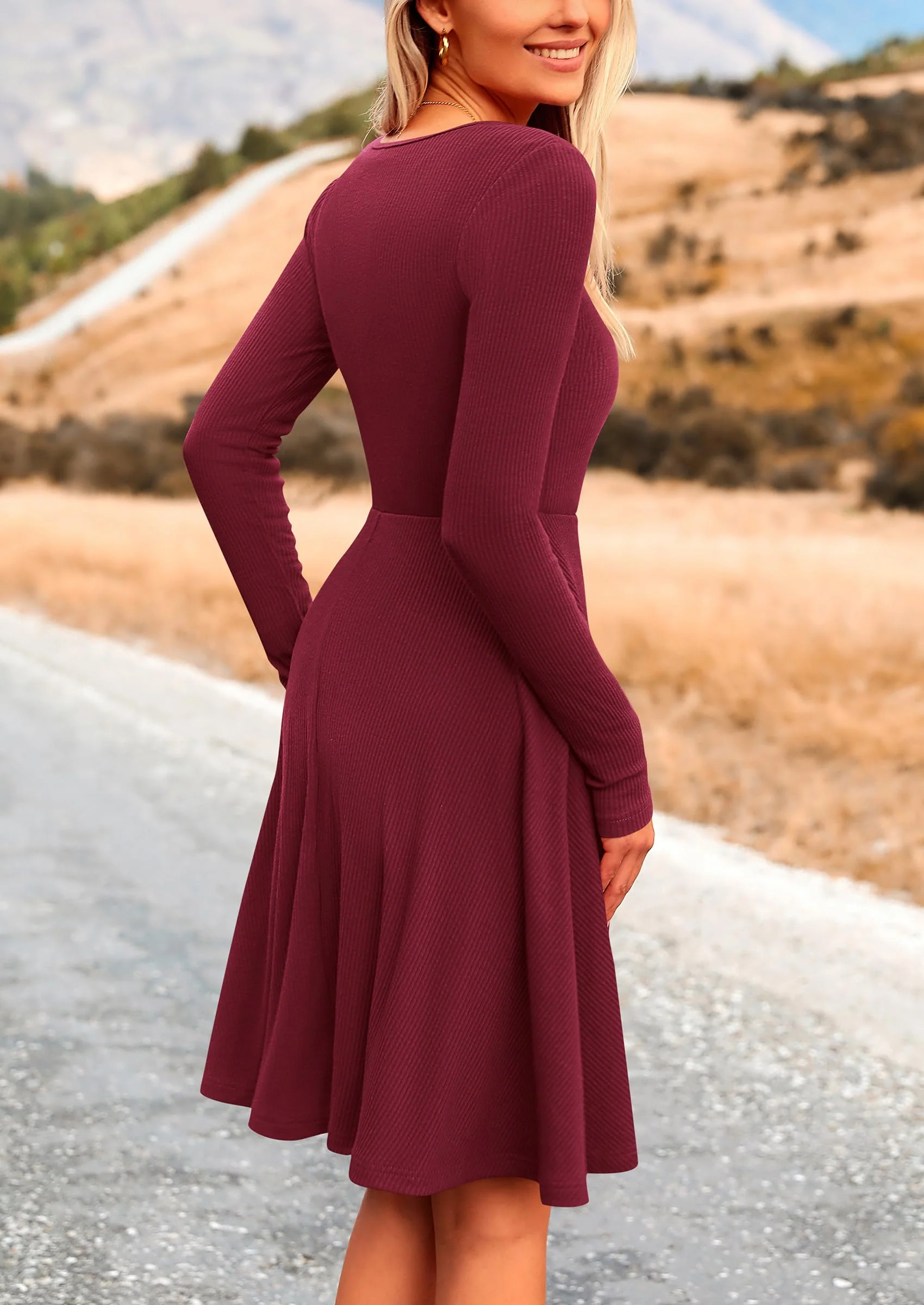 PRETTYGARDEN Women's Spring Fall Short Dress Ribbed Knit Crewneck Long Sleeve A Line Flowy Casual Elegant Going Out Dresses - Image 59