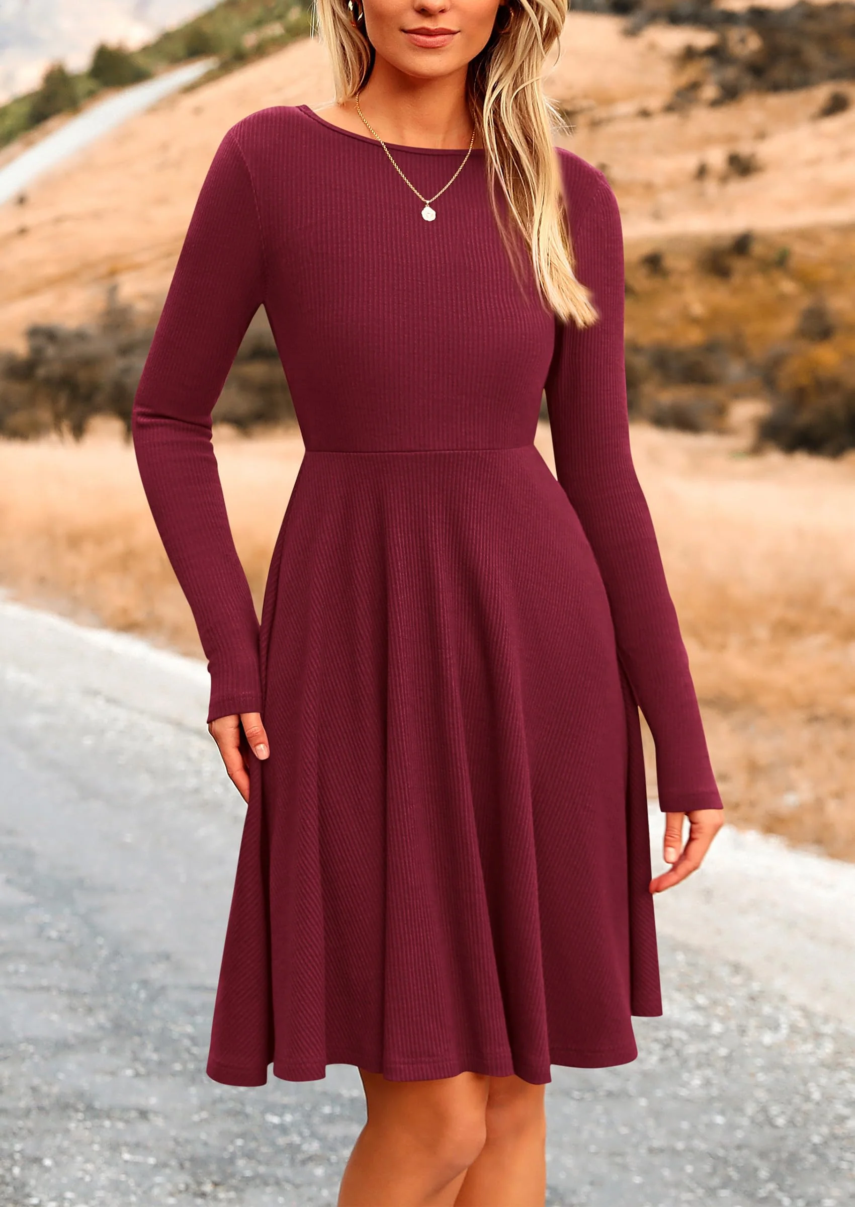 PRETTYGARDEN Women's Spring Fall Short Dress Ribbed Knit Crewneck Long Sleeve A Line Flowy Casual Elegant Going Out Dresses - Image 65
