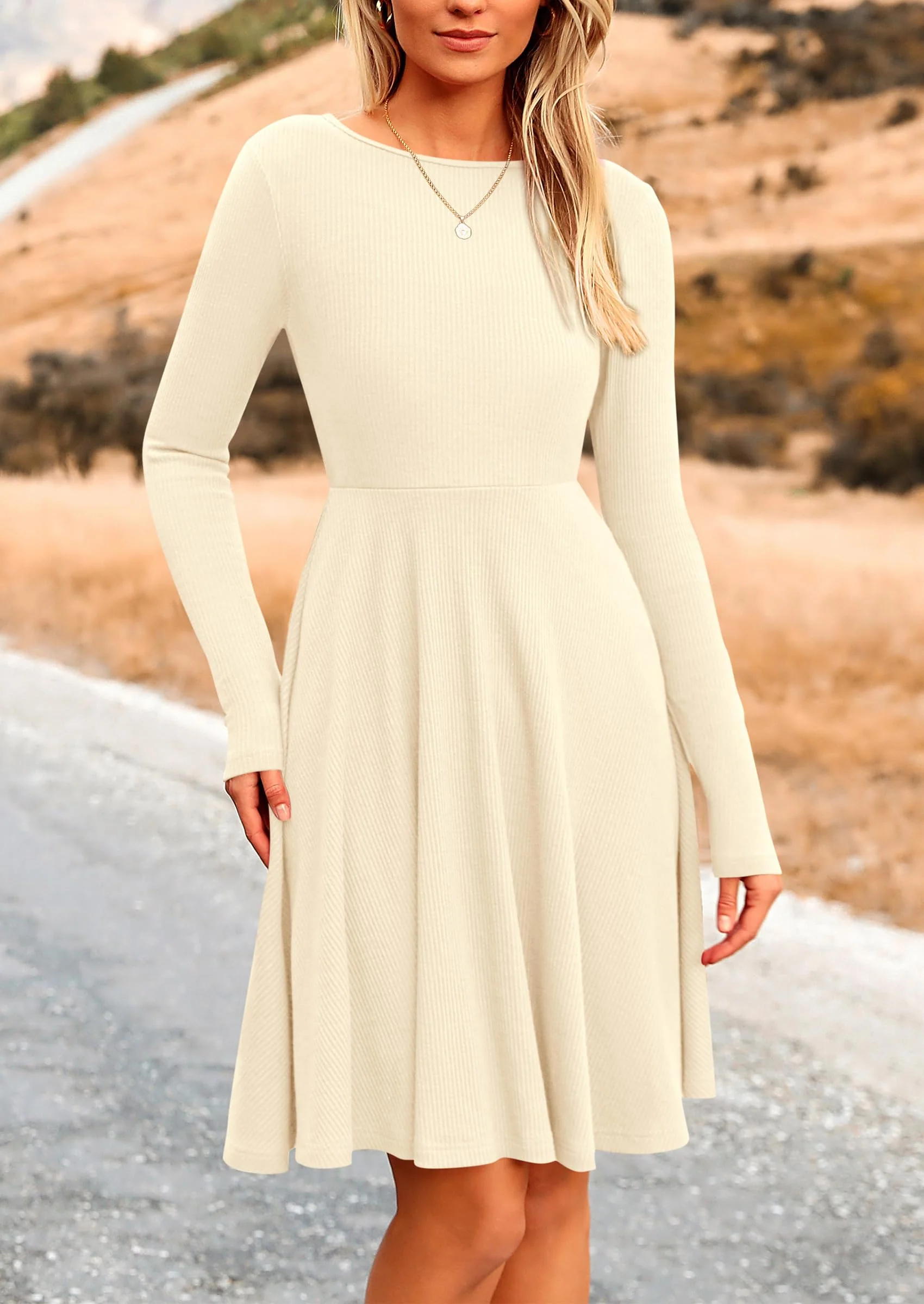 PRETTYGARDEN Women's Spring Fall Short Dress Ribbed Knit Crewneck Long Sleeve A Line Flowy Casual Elegant Going Out Dresses - Image 8