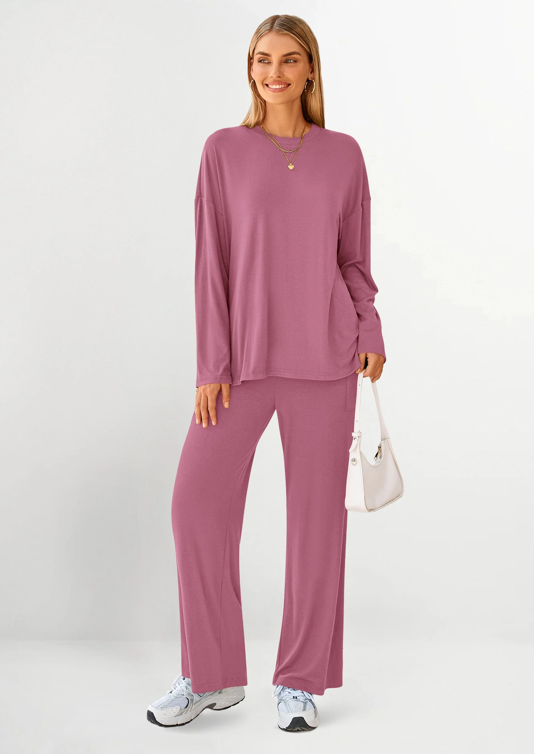 PRETTYGARDEN Women's Two Piece Lounge Sets Matching Long Sleeve Shirts Wide Leg Pants Tracksuits Travel Outfits Fall Clothes