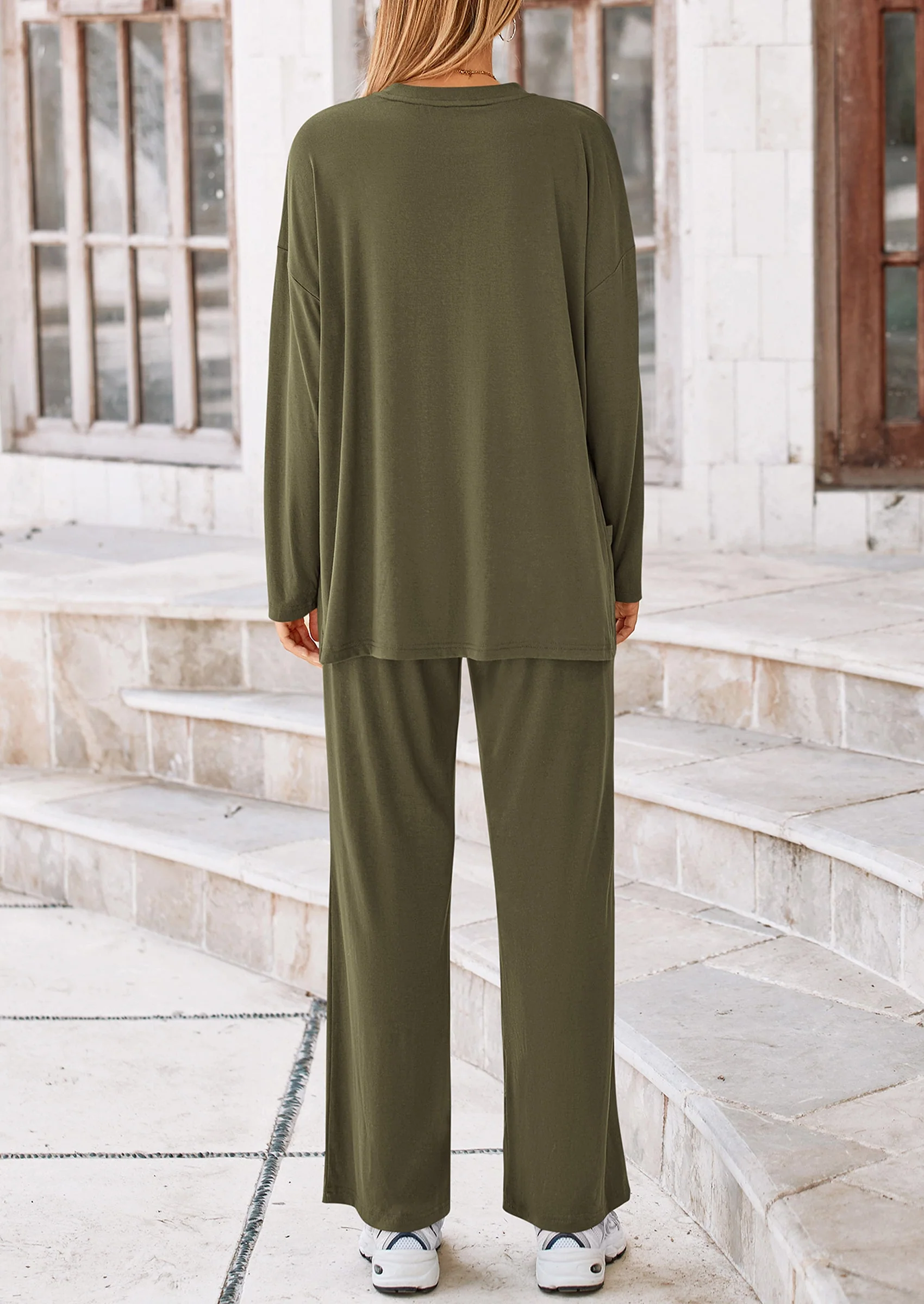 PRETTYGARDEN Women's Two Piece Lounge Sets Matching Long Sleeve Shirts Wide Leg Pants Tracksuits Travel Outfits Fall Clothes - Image 11