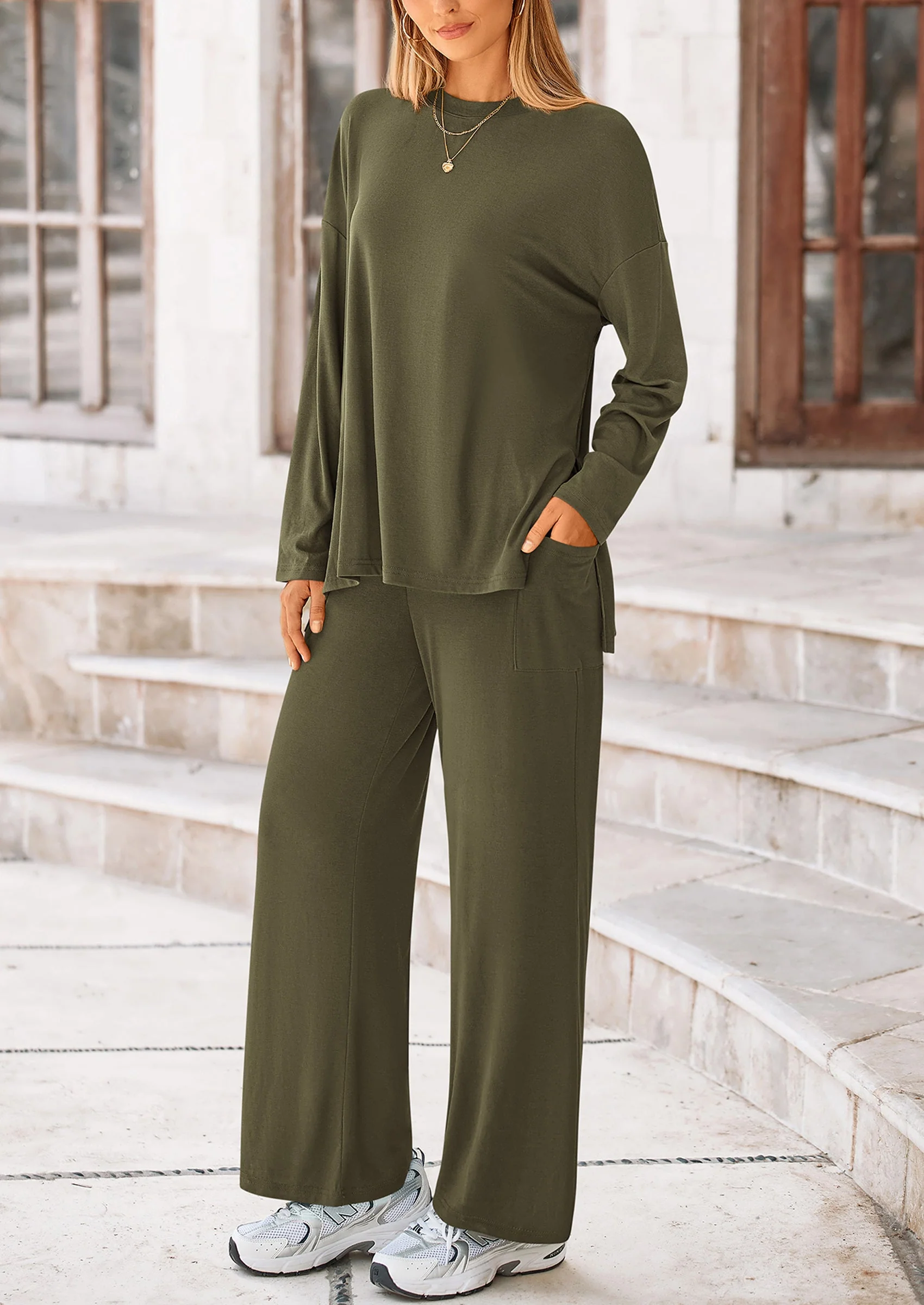 PRETTYGARDEN Women's Two Piece Lounge Sets Matching Long Sleeve Shirts Wide Leg Pants Tracksuits Travel Outfits Fall Clothes - Image 13