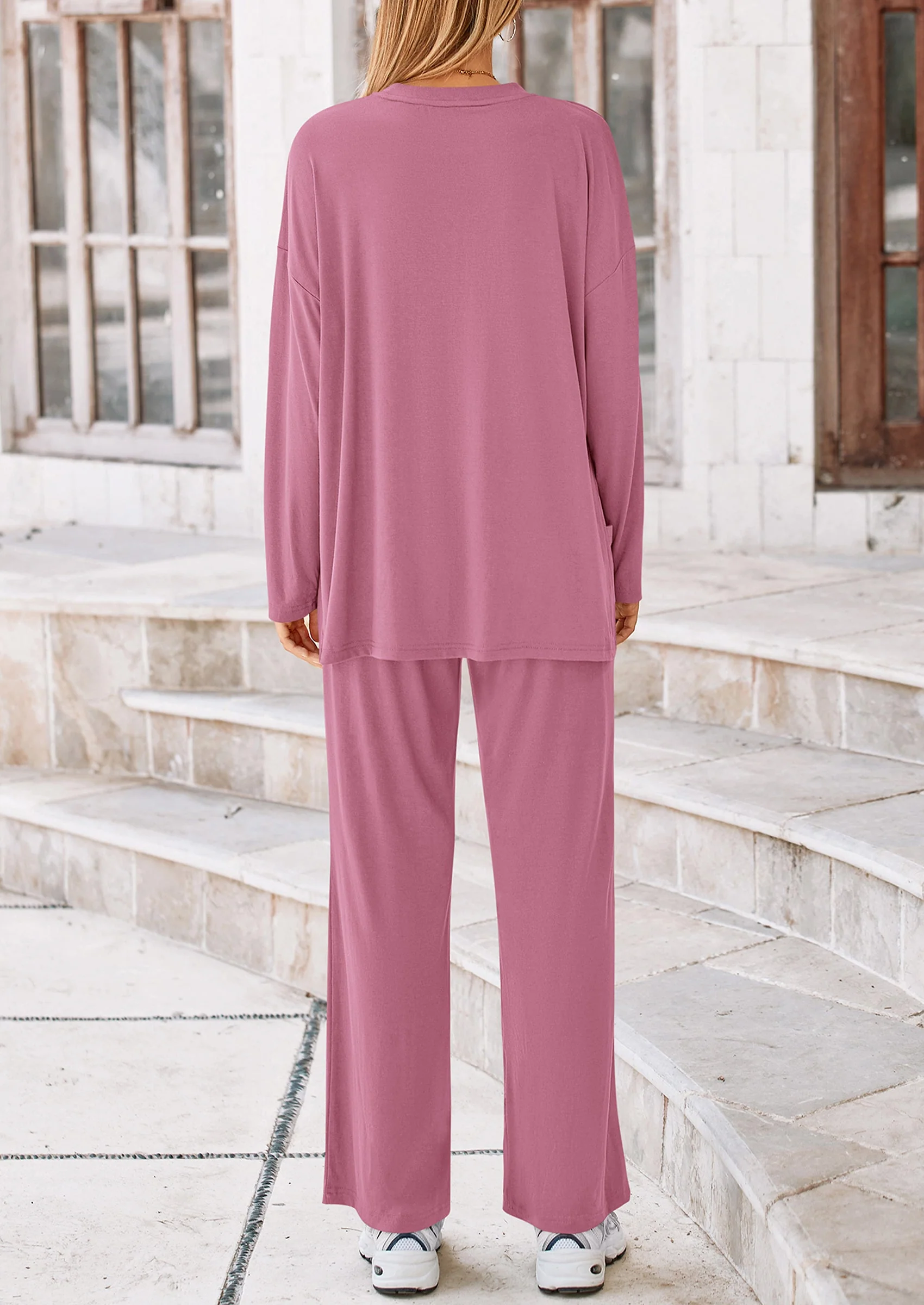PRETTYGARDEN Women's Two Piece Lounge Sets Matching Long Sleeve Shirts Wide Leg Pants Tracksuits Travel Outfits Fall Clothes - Image 2