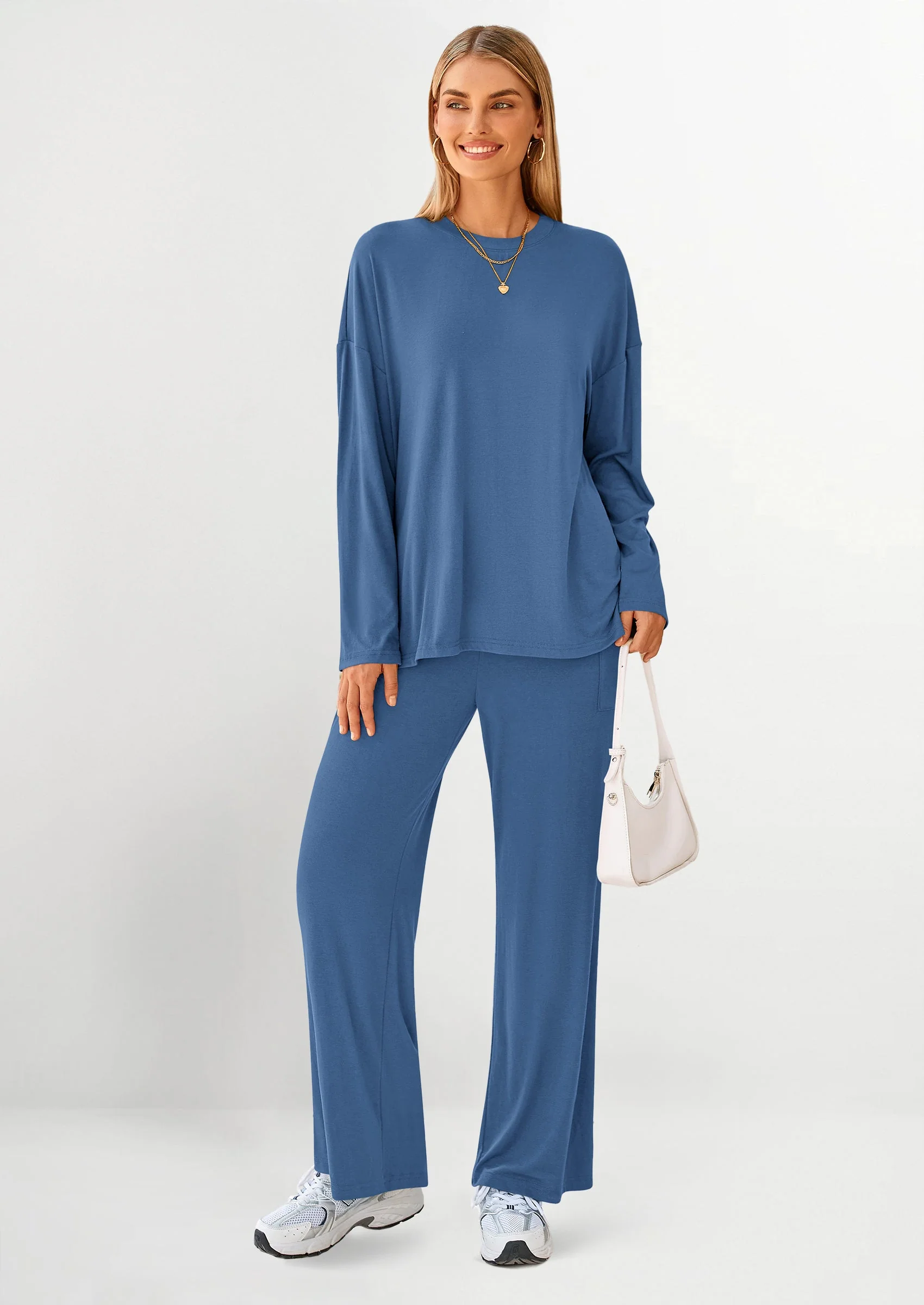 PRETTYGARDEN Women's Two Piece Lounge Sets Matching Long Sleeve Shirts Wide Leg Pants Tracksuits Travel Outfits Fall Clothes - Image 25
