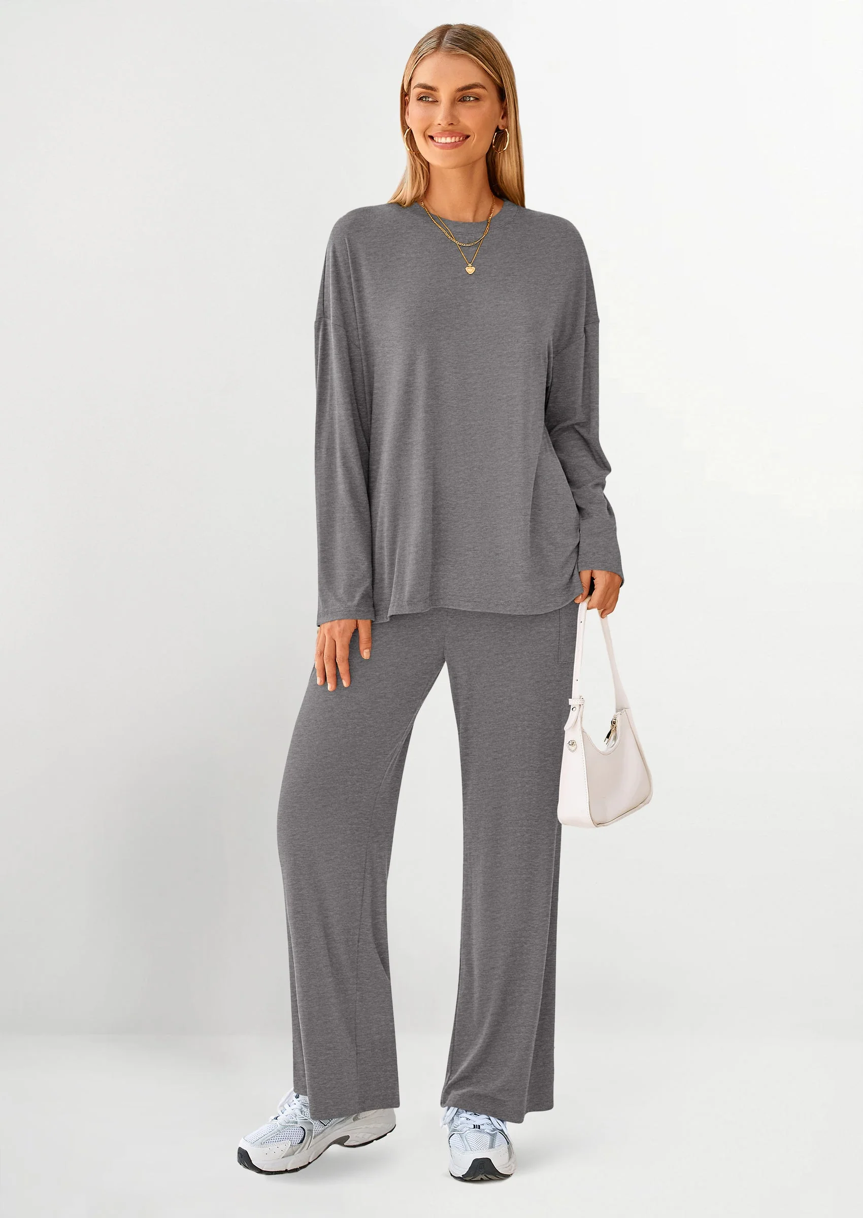 PRETTYGARDEN Women's Two Piece Lounge Sets Matching Long Sleeve Shirts Wide Leg Pants Tracksuits Travel Outfits Fall Clothes - Image 49