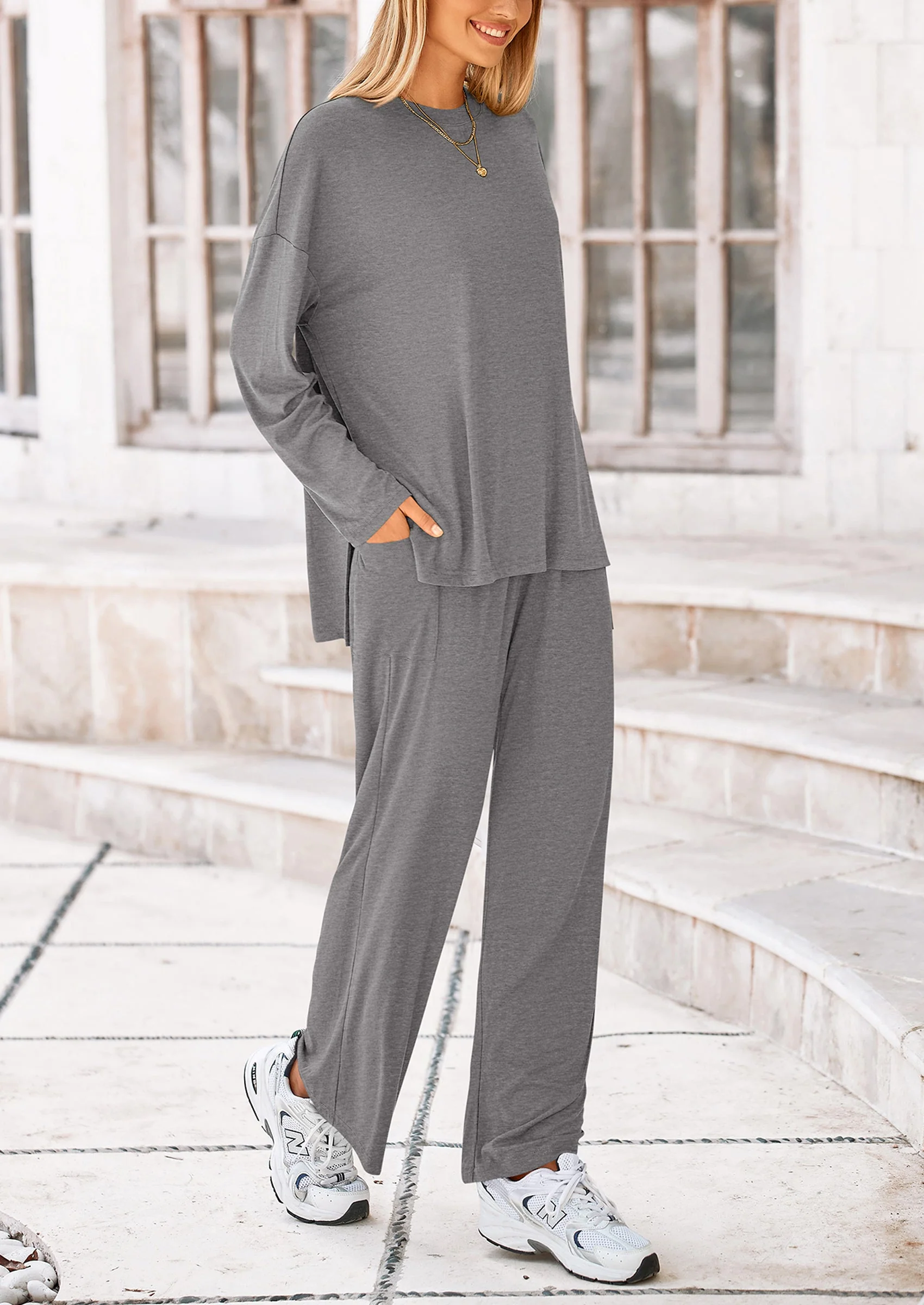 PRETTYGARDEN Women's Two Piece Lounge Sets Matching Long Sleeve Shirts Wide Leg Pants Tracksuits Travel Outfits Fall Clothes - Image 52
