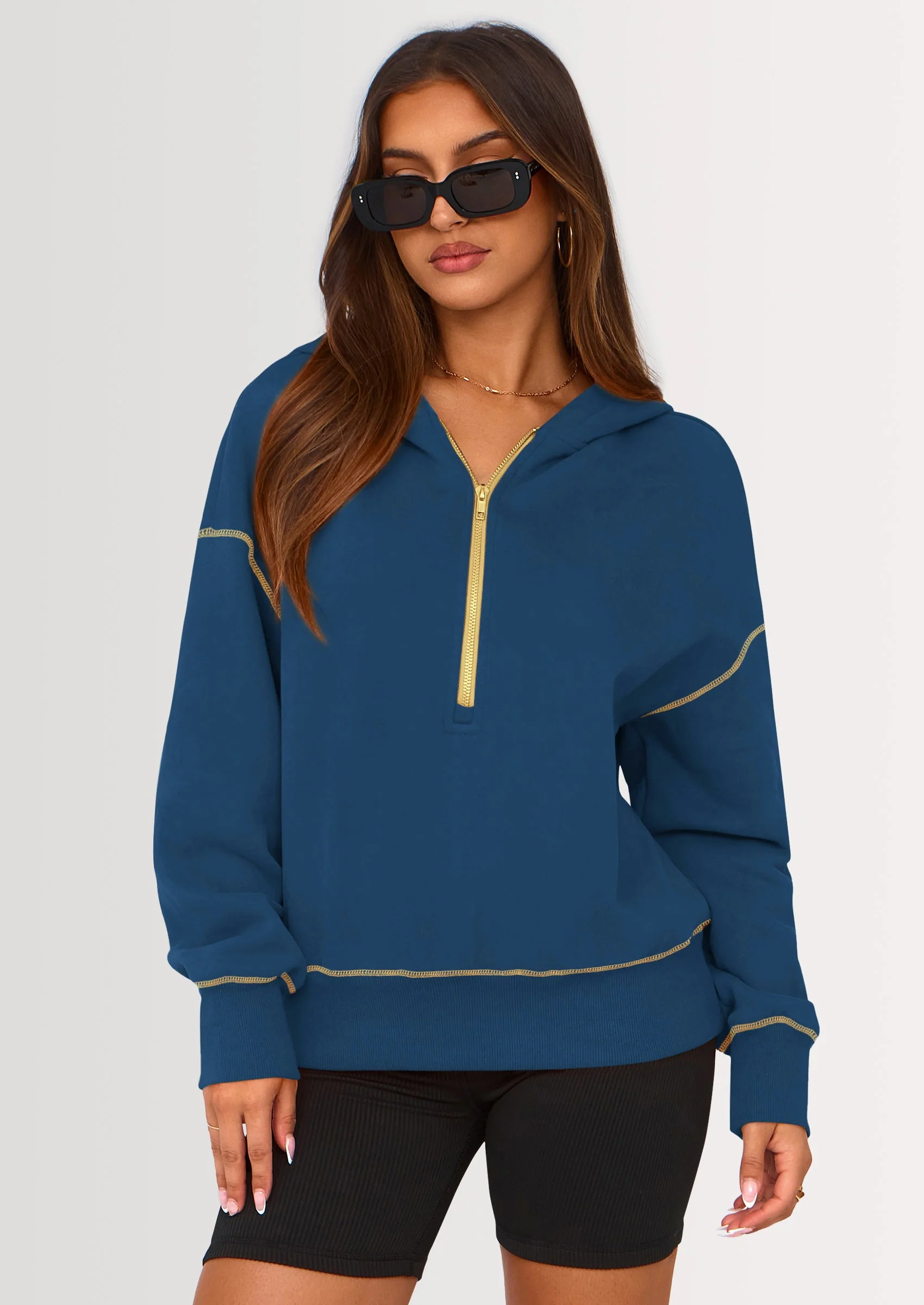 PRETTYGARDEN Women's Hooded Sweatshirts Long Sleeve Half Zip Cropped Hoodie Pullover Winter Fashion Clothes - Image 22