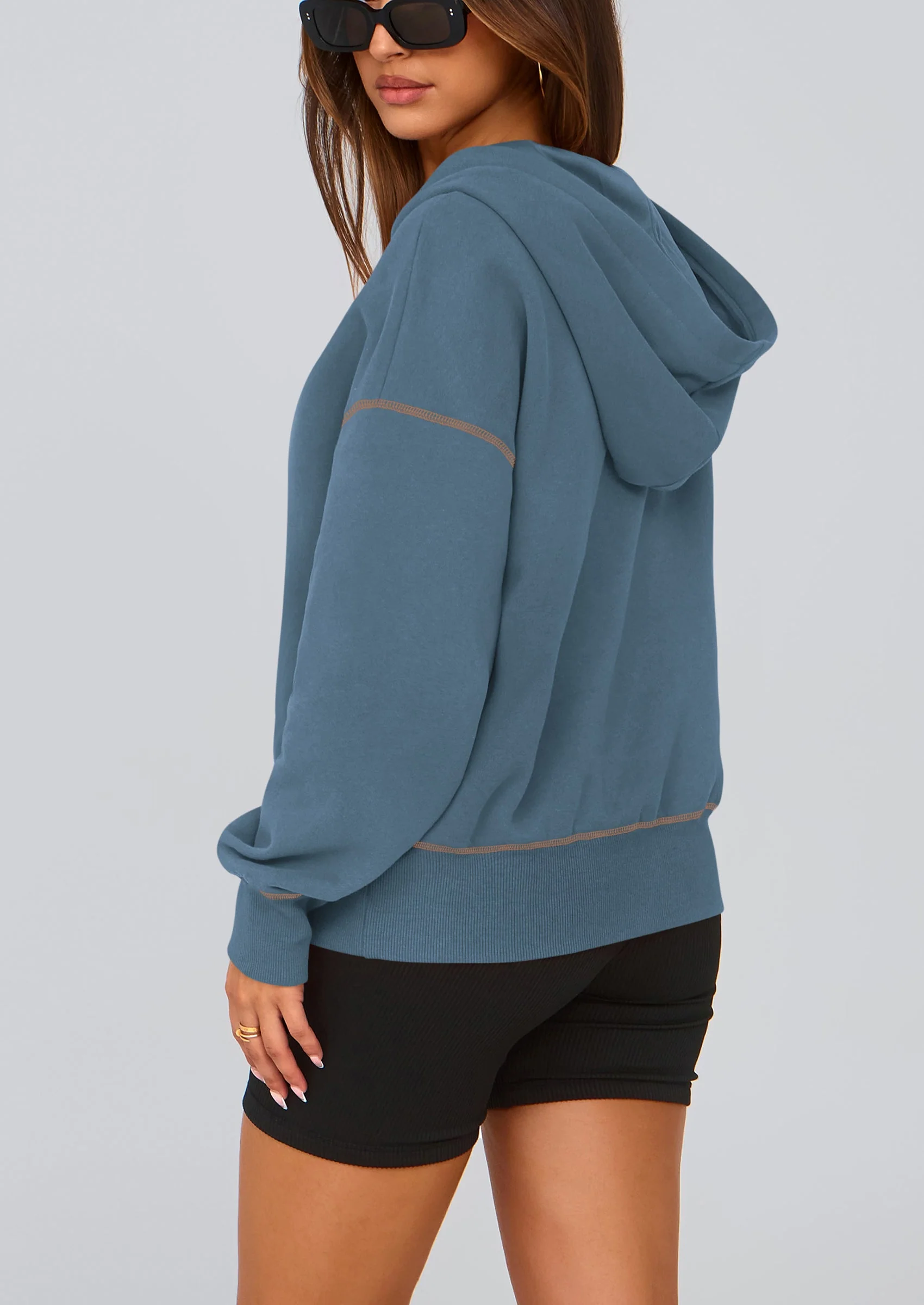 PRETTYGARDEN Women's Hooded Sweatshirts Long Sleeve Half Zip Cropped Hoodie Pullover Winter Fashion Clothes - Image 56