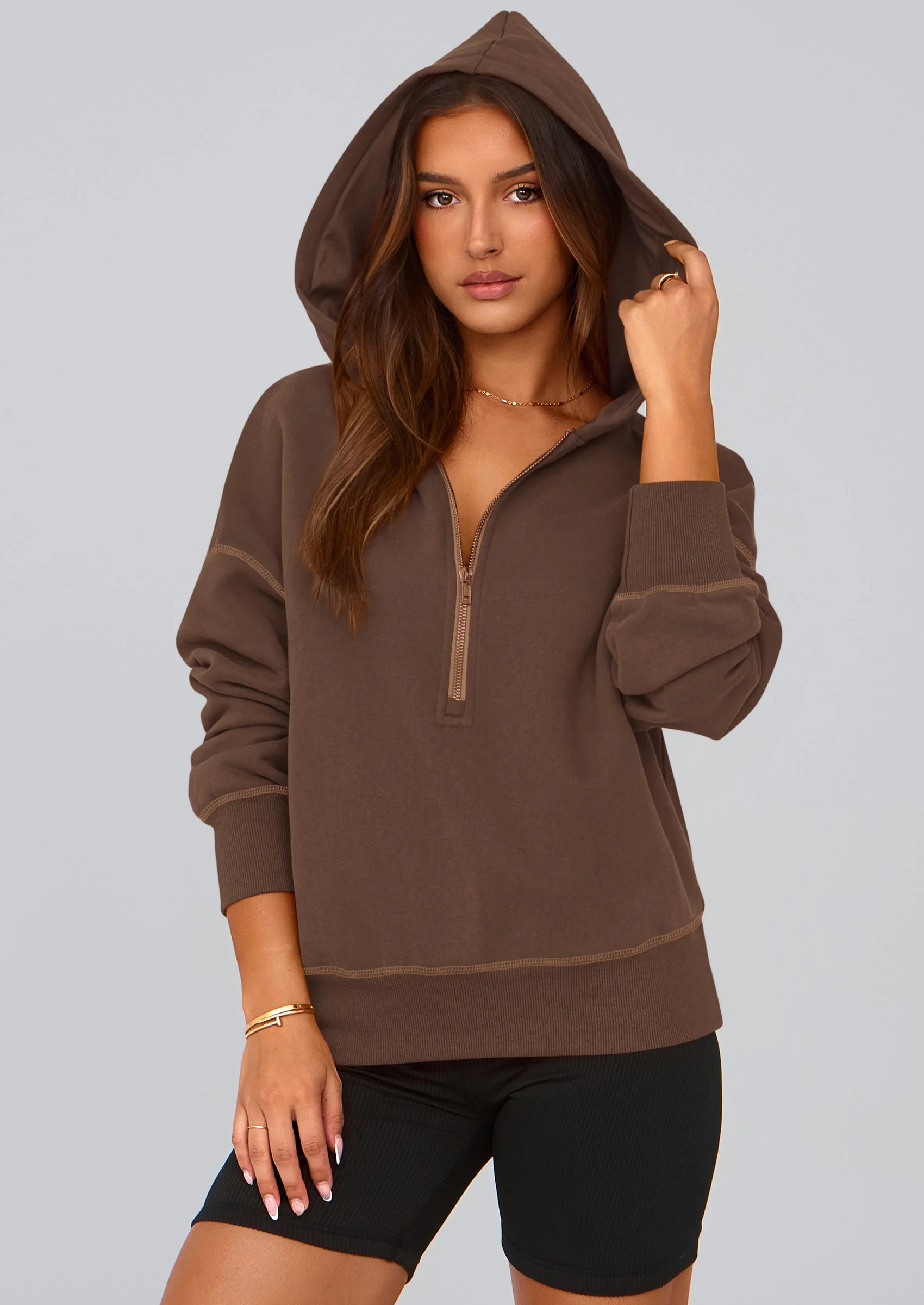 PRETTYGARDEN Women's Hooded Sweatshirts Long Sleeve Half Zip Cropped Hoodie Pullover Winter Fashion Clothes - Image 72