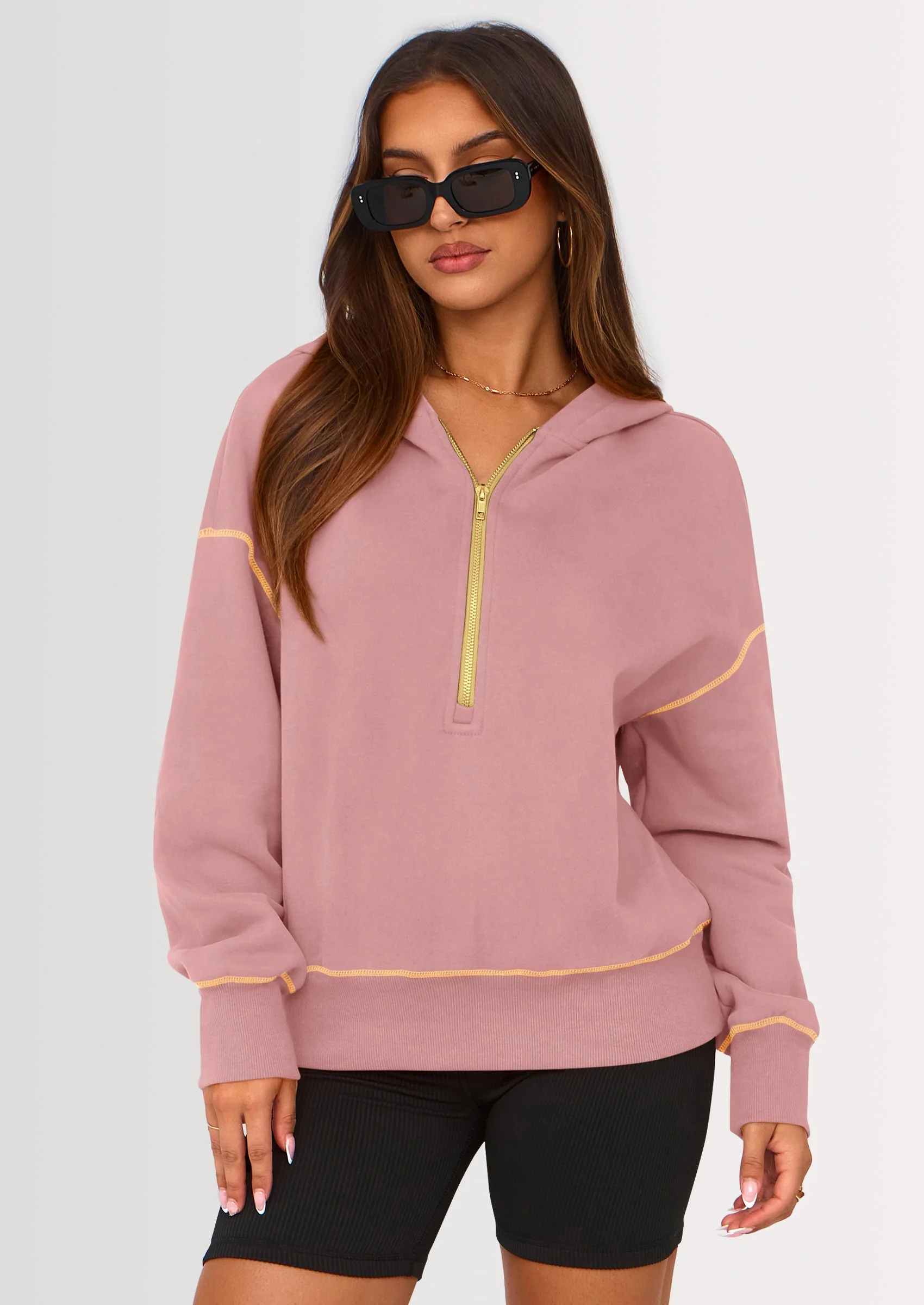 PRETTYGARDEN Women's Hooded Sweatshirts Long Sleeve Half Zip Cropped Hoodie Pullover Winter Fashion Clothes - Image 9