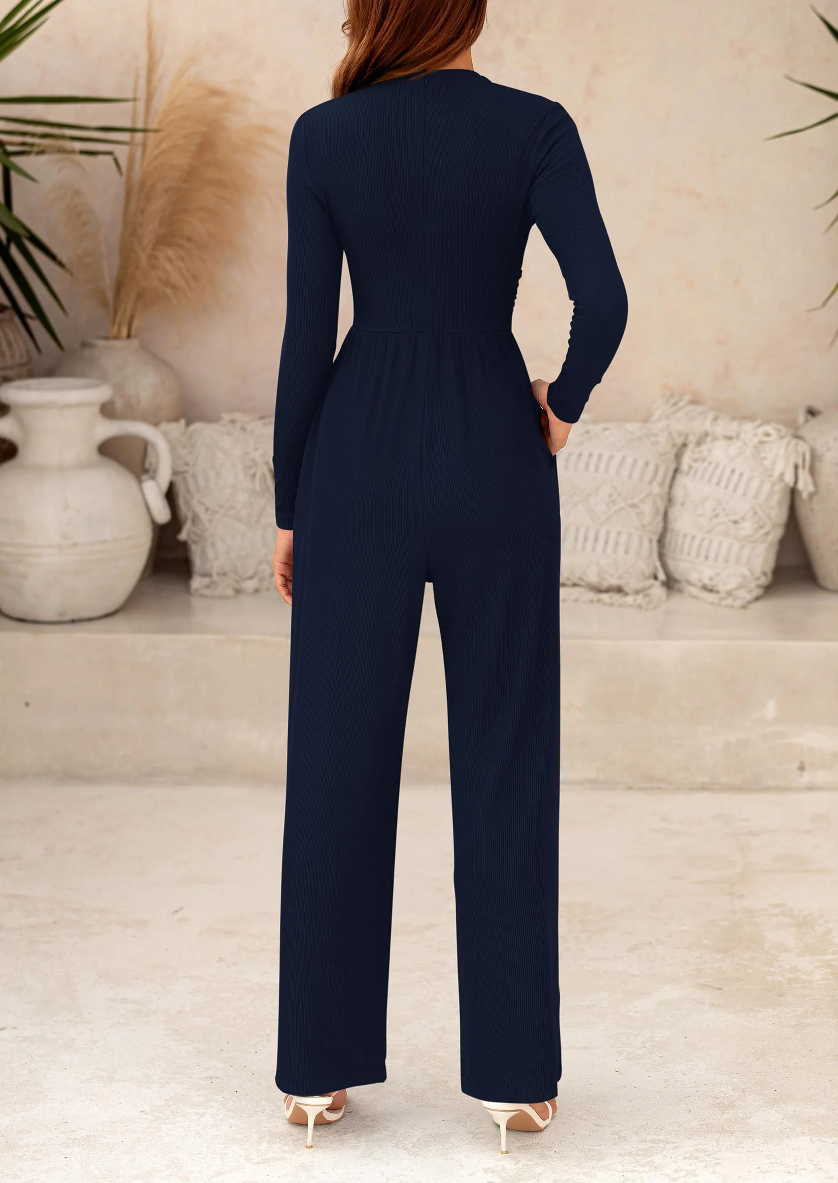 PRETTYGARDEN Dressy Casual Fashion Outfits Long Sleeve Mock Neck Wide Leg Pants Rompers - Image 17