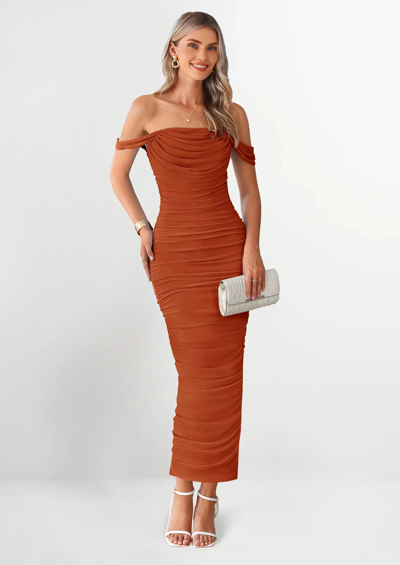 PRETTYGARDEN Womens Off The Shoulder Dress Ruched Bodycon Sleeveless Split Cocktail Party Maxi Dresses - Image 26