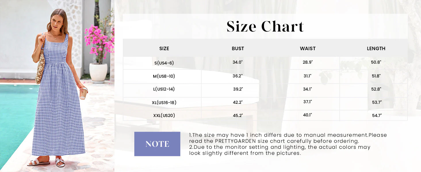 PRETTYGARDEN Women's Summer Spaghetti Strap Maxi Dresses Plaid Square Neck A Line Casual Beach Vacation Long Sundress - Image 7